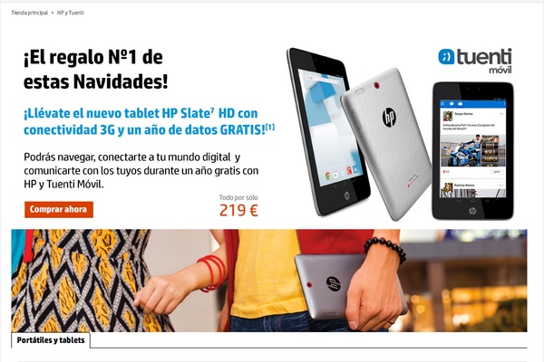 HP y Tuenti Móvil lanzan el Slate 7 HD 3G con un año de datos