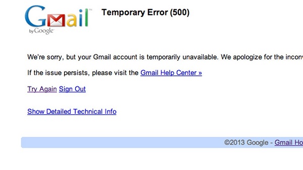 gmail-error-screen Google arregla una avería que dejó sin Gmail a millones de usuarios 1