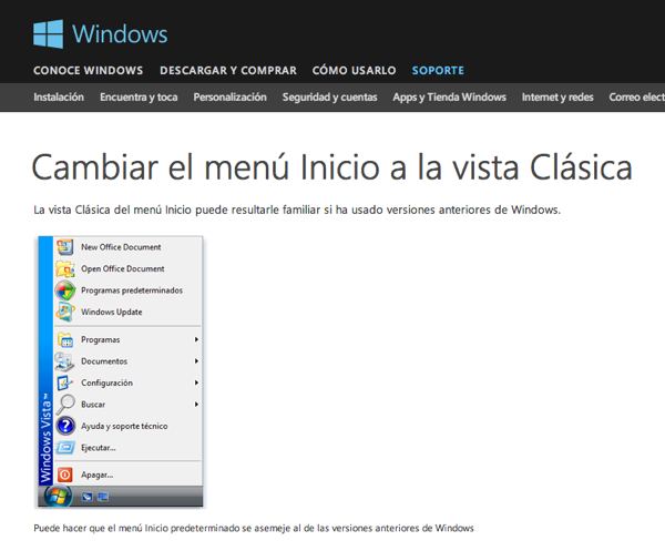Windows 8 Menú Inicio