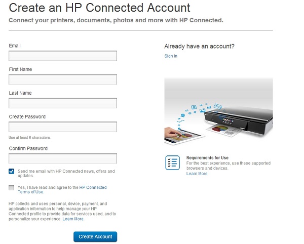 HP Connected Account