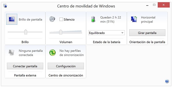 Centro de movilidad de Windows 8