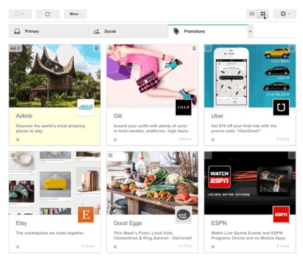 Gmail prueba mensajes promocionales con imágenes grandes
