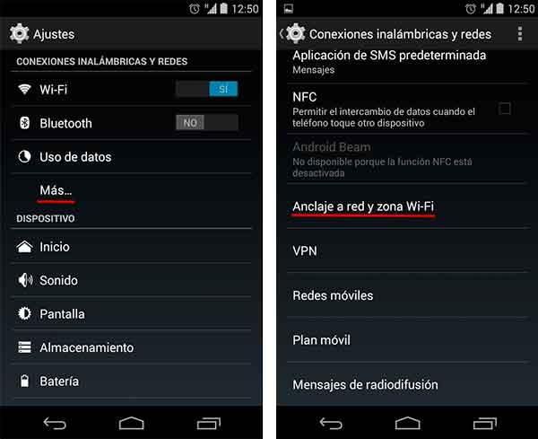 Anclaje a red y zona wifi android
