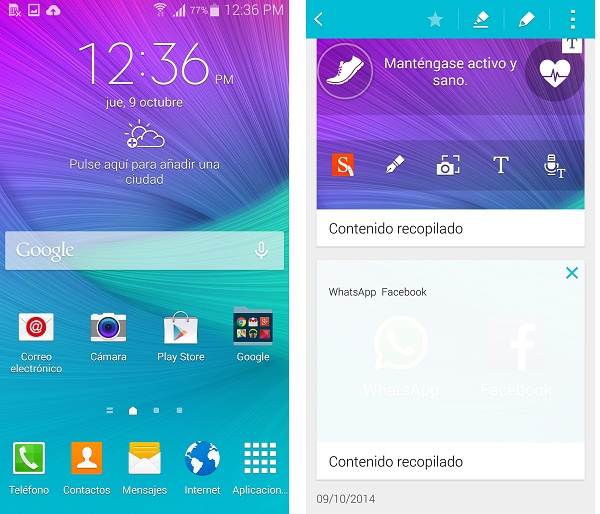 Contenido recopilado en el Samsung Galaxy Note 4