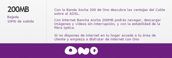 Ono lanza una oferta convergente de fibra de 200 Mb por 66 euros al mes
