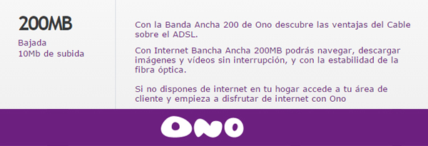 Ono lanza una oferta convergente de fibra de 200 Mb por 66 euros al mes 1 Fibra de ONO de 200 MB