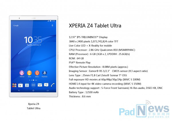 El Sony Z4 Tablet Ultra tendrí­a una pantalla 4K y 6GB de RAM