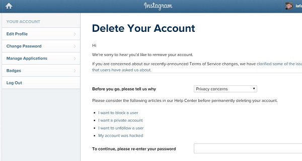 Cómo darse de baja y eliminar la información del perfil de Instagram 3 Eliminar cuenta de Instagram