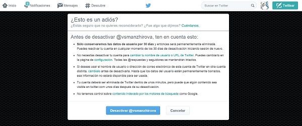 Cómo darse de baja y eliminar la información del perfil de Twitter 1 Desactivar Twitter