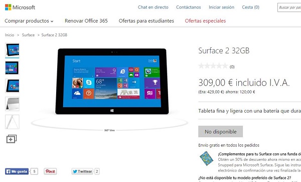 Microsoft Surface no disponible