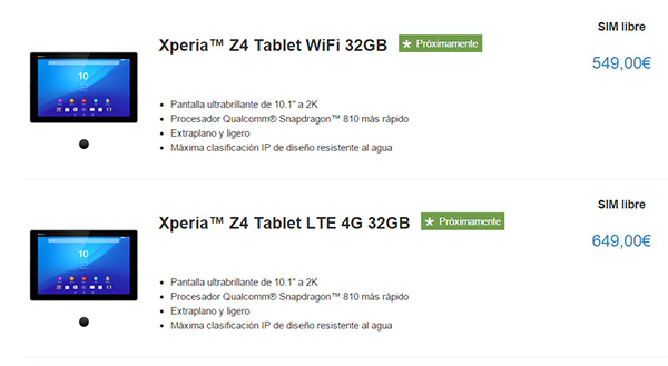 sony xperia z4 tablet precio