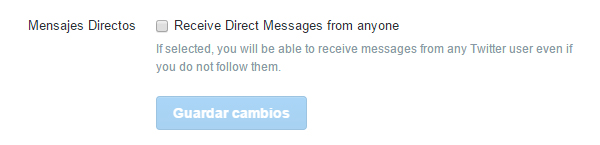 Evitar recibir mensajes directos en Twitter