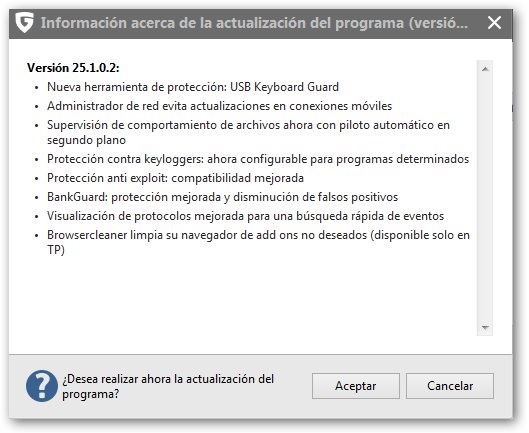 Éstas son las novedades principales de la actualización de G Data Total Protection 2 Actualización de G Data