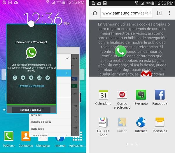 ventanas flotantes galaxy note 4