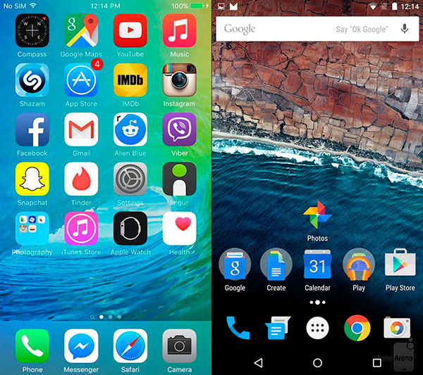 iOS 9 vs Android M interfaz