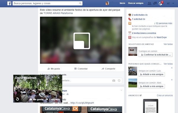 Facebook introduce una función de ví­deos flotantes