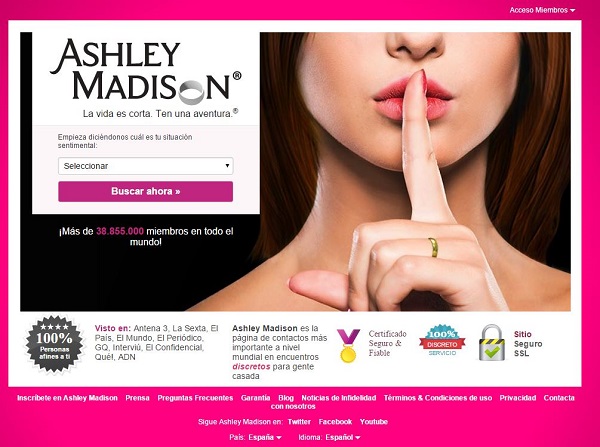 Se revelan datos de millones de amantes infieles del portal Ashley Madison