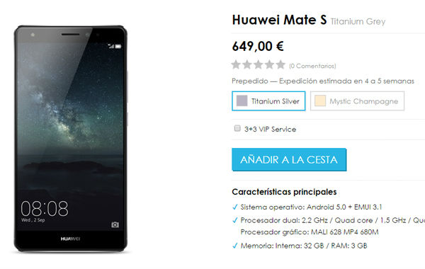 Huawei Mate S reserva
