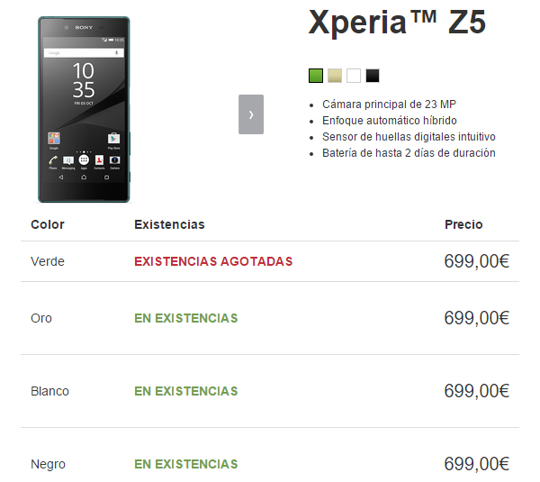 Comprar el Sony Xperia Z5