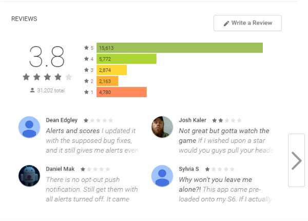 Google Play comentarios