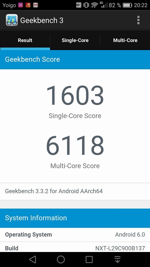 Resultados de Huawei Mate 8 en GeekBench