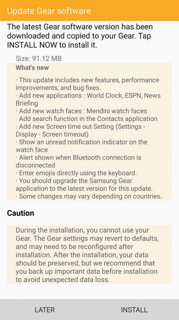 Samsung Gear S2 actualización