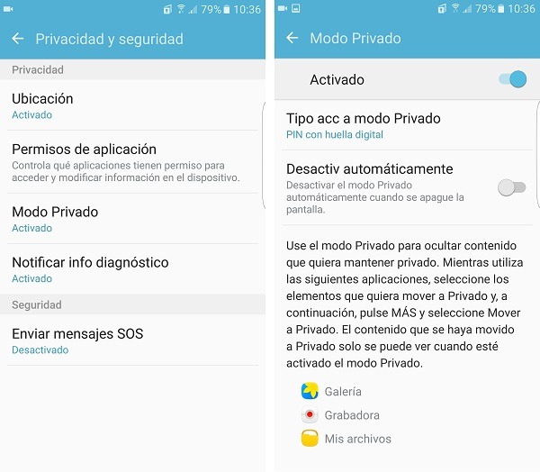 Cómo usar el modo privado en el Samsung Galaxy S7 edge