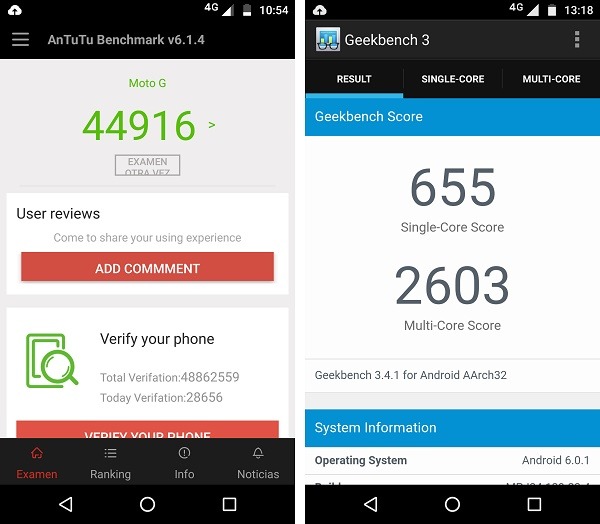 Pruebas de rendimiento del Moto G4 2016
