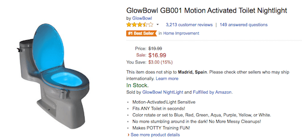 Dentaduras de oro o pijamas de piel de vaca, las compras más raras del Prime Day de Amazon 3 GlowBowl luz retrete