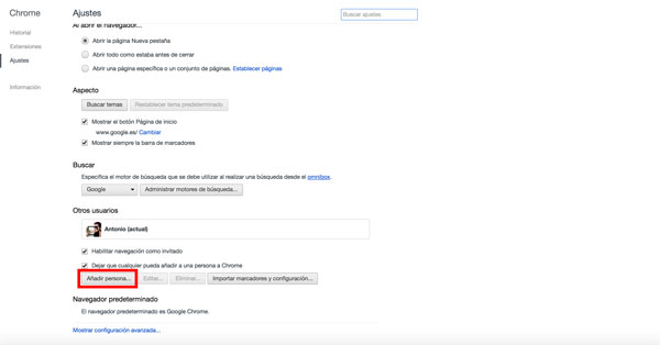 Cómo crear usuarios en Google Chrome con sus propios marcadores y preferencias 3 Crear usuarios Google Chrome