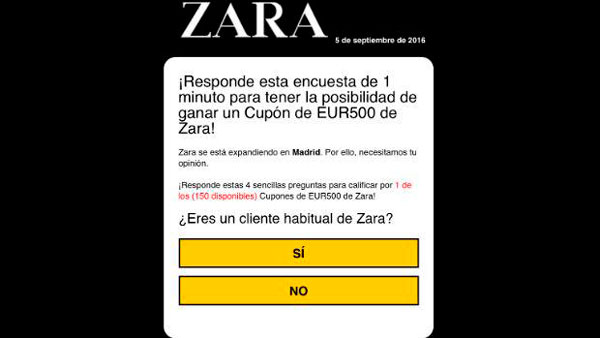 Circulan cupones de descuento de Zara falsos en WhatsApp