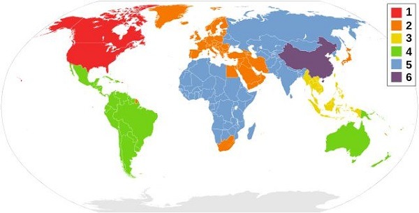 ¿Por qué a veces no puedo reproducir DVD o Blu-Rays de otros países? 1 mapa regiones dvd