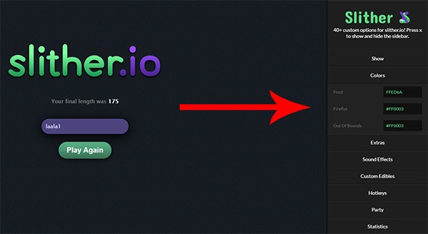 Cómo personalizar los colores de la comida en Slither.io 2 slither.io colores