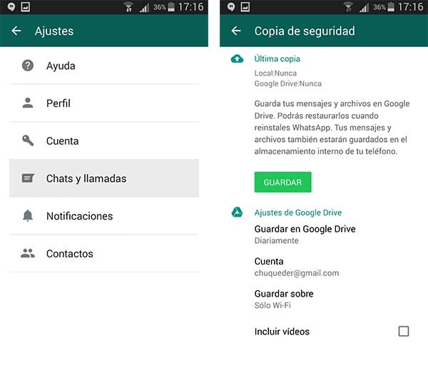 whatsapp permisos google drive