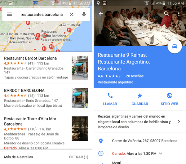 Google Maps Restaurantes barcelona