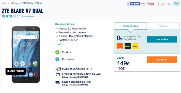 El ZTE Blade V7 por 150 euros en Phone House 2 ZTE Blade V7 Black Friday