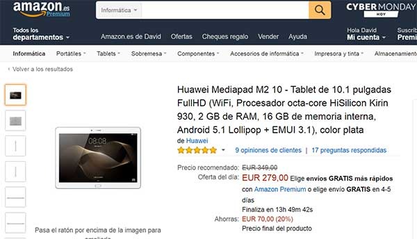 ciber monday amazon tableta