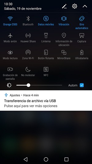 Huawei Mate 9, detalle de la barra de notificaciones