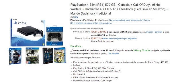 Ofertas de packs de la PS4 en Amazon por Black Friday 3 sony ps4 amazon