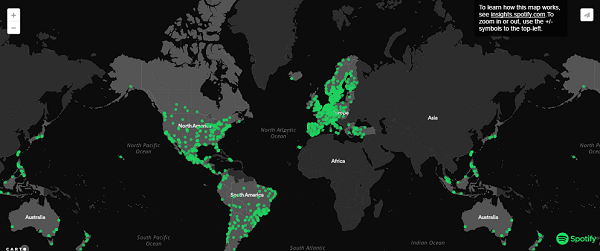El mapa de la música de Spotify te muestra lo más escuchado en cada rincón del mundo 1 mapa música spotify