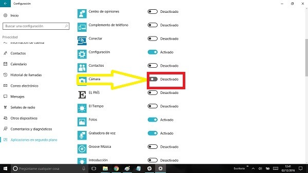 Como desactivar las apps en segundo plano en Windows 10 5 activado-desactivado