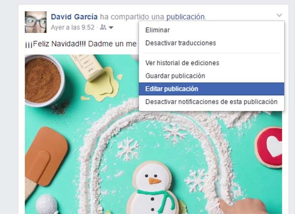 editar felicitación Facebook Navidad