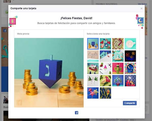 Cómo crear tu postal navideña en Facebook 2 primer paso para elegir postal