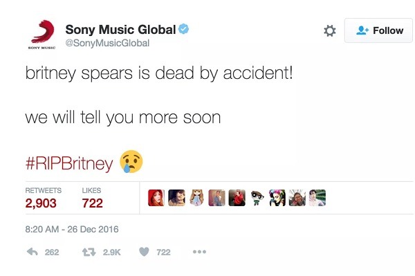 Sony anuncia la muerte de Britney Spears por Twitter 1 sony-twitter-hackeada