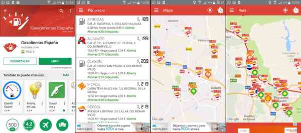 App Gasolineras España y pantallas