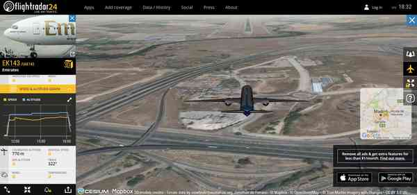 Web Flightradar 24 en vista 3D