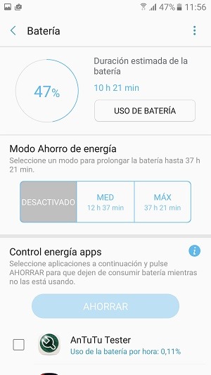 Uso de baterí­a en el Samsung Galaxy A5 2017