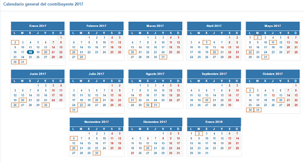 calendario renta 2016 