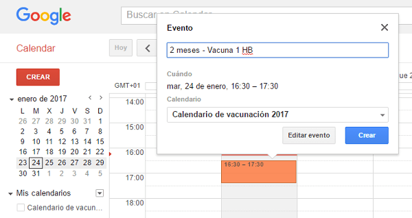 vacunación google calendar