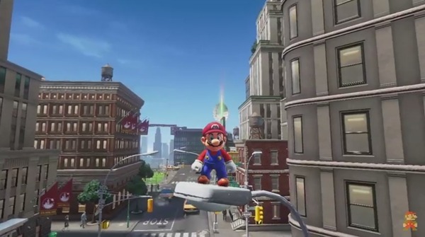 Super Mario sobre una farola